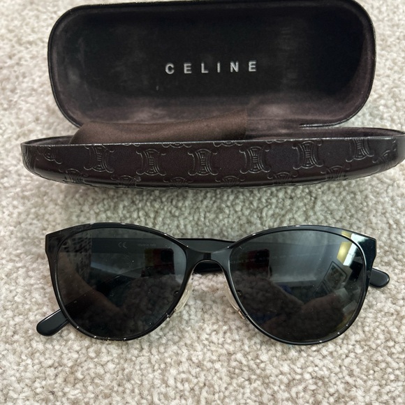 Celine Glossy Black Sunglasses with Case - Picture 1 of 9
